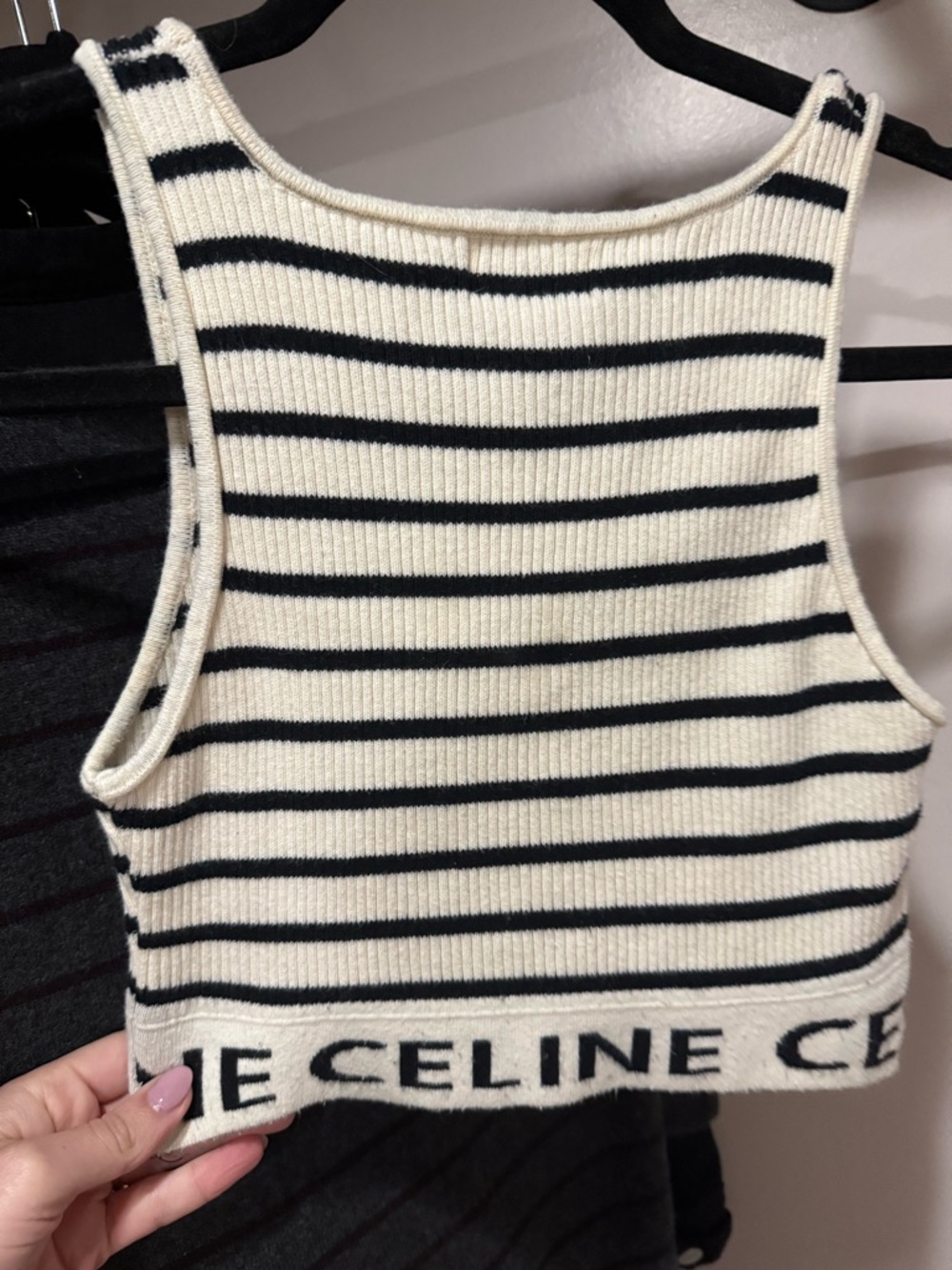Celine Striped Ribbed Racerback Crop - Cream & Black - Picture 6 of 7